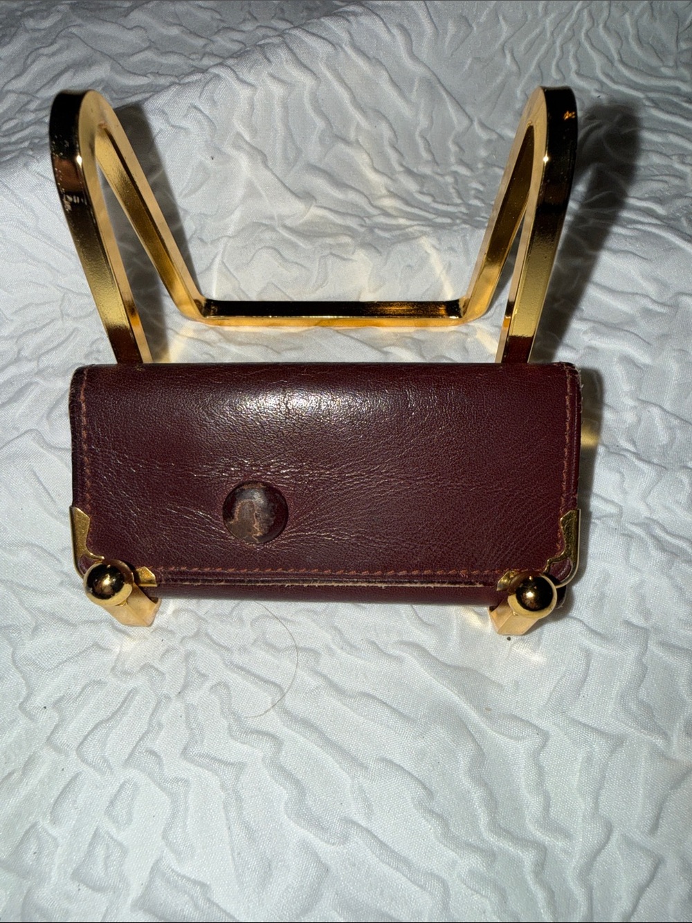 Vintage Cartier Burgundy Leather Mini Keyholder with Gold Hardware
